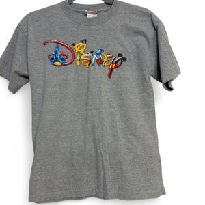 Vintage Disney World Graphic T-Shirt Grey Disney Spellout  Style Characters